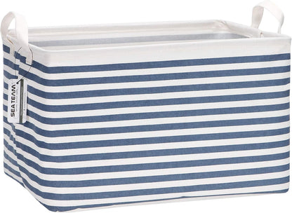 Sea Team 16.5 x 11.8 x 9.8 inches Square Canvas Fabric Storage Bins Shelves Storage Baskets Organizers for Nursery & Kid's Room, Grey Stripe - PuriLite