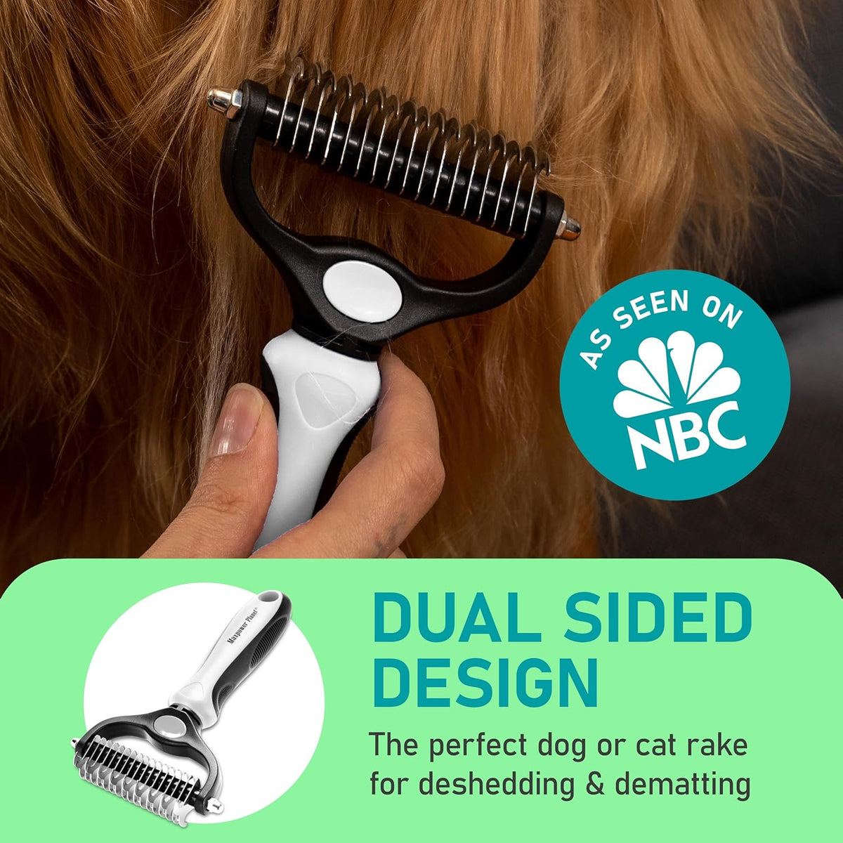 Maxpower Planet Pet Grooming Brush - Double Sided Shedding, Dematting - Undercoat Rake for Dogs - Dog Grooming Brush - Deshedding Brush for Dogs - Dog Brush, Cat Brush, Reduce Shedding by 95%, Black - PuriLite