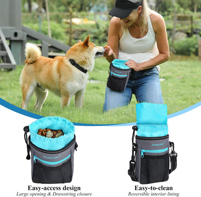 VIVAGLORY Dog Training Treat Pouch, 4Ways to Wear Dog Treat Bags, Built in Dog Waste Bag Dispenser Treats Training Bags with Reflective Adjustable Shoulder Strap, Heather Blue - PuriLite