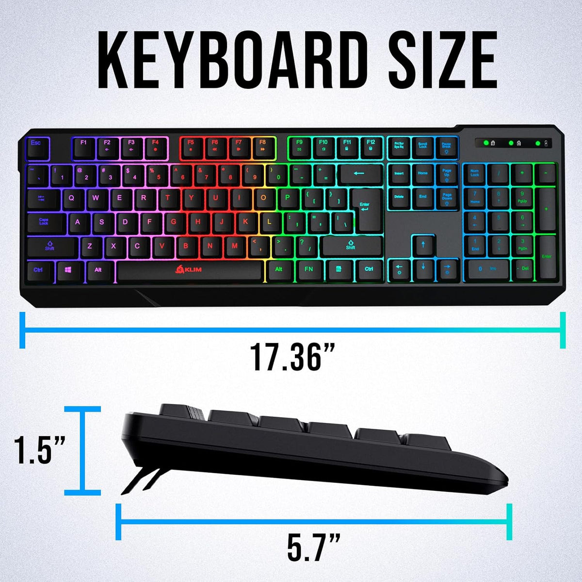 KLIM  Chroma Wireless Gaming Keyboard RGB New - Long-Lasting Rechargeable Battery - Quick and Quiet Typing - Water Resistant Backlit Wireless Keyboard for PC PS5 PS4 Mac - Black - PuriLite