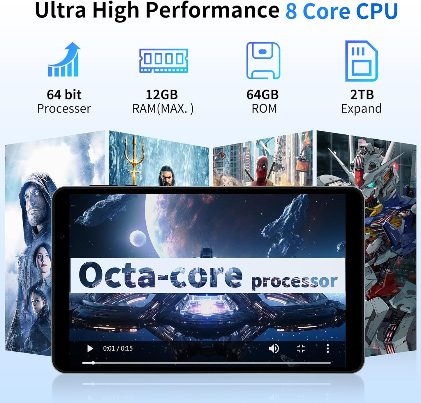 2025 Topsand Android 15 Tablet 8 inch Tablet, Octa-Core Processor, 12GB RAM 64GB ROM 2TB Expandable, 1280 * 800 IPS HD Screen, WiFi6, BT5.4, Widevine L1, 5MP+8MP Dual Camera - PuriLite
