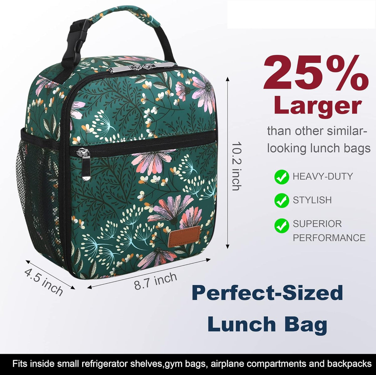Lunch Box for Men Women Adults Small Lunch Bag for Office Work Picnic - Reusable Portable Lunchbox, Black - PuriLite