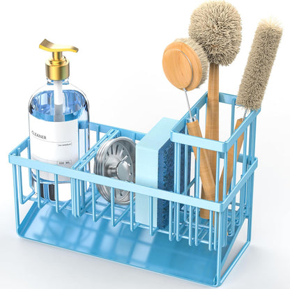 Cisily Kitchen Sink Caddy Organzier with High Brush Holder, Sponge Holder for Sink, 304 Rustproof Stainless, Kitchen Countertop Soap Dispenser Organizer, Kitchen Decor and Accessories (Black) - PuriLite