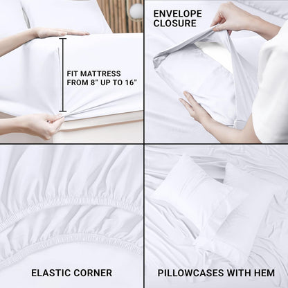 Utopia Bedding Queen Bed Sheet Set - 4 Piece Bedding - Soft Brushed Microfiber Fabric - Shrinkage & Fade Resistant - Easy Care (White) - PuriLite