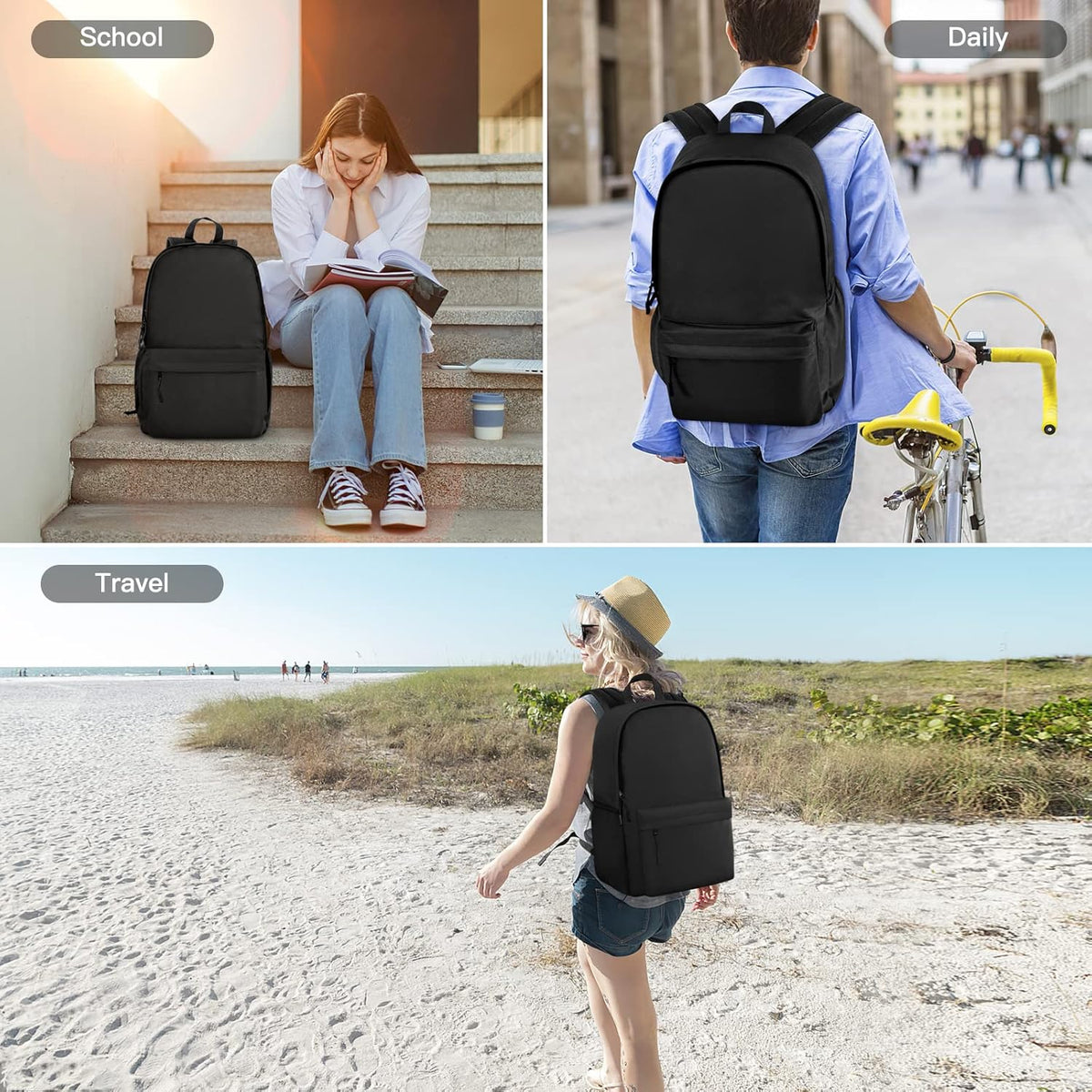 School Backpack Classic Basic Backpack Lightweight Bookbag for College Middle School Travel Work for Girls Boys - PuriLite