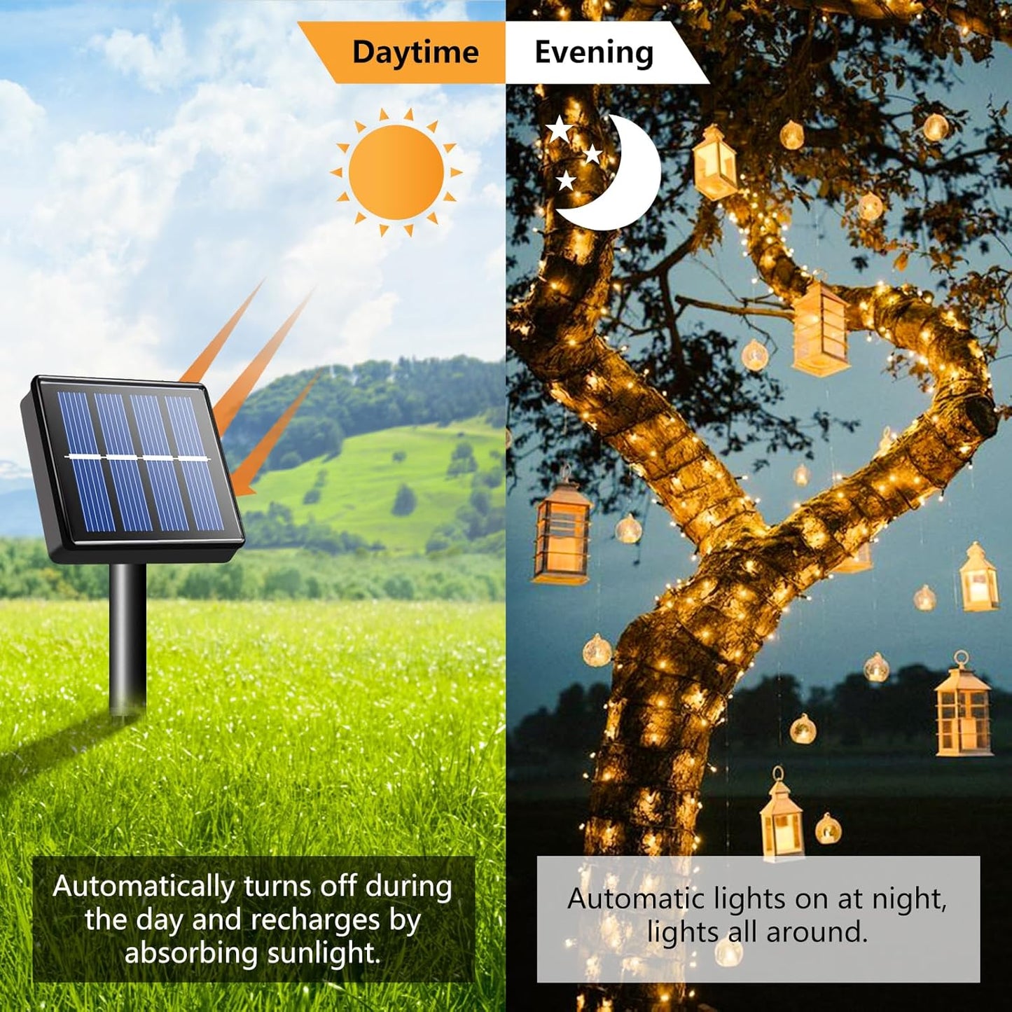 TIANG Solar String Lights, 4 Pack Total 400 LED Solar Outdoor Lights Waterproof, 8 Modes Solar Mini Lights for Garden, Yard, Party, Xmas, Holiday Decor, Warm White - PuriLite