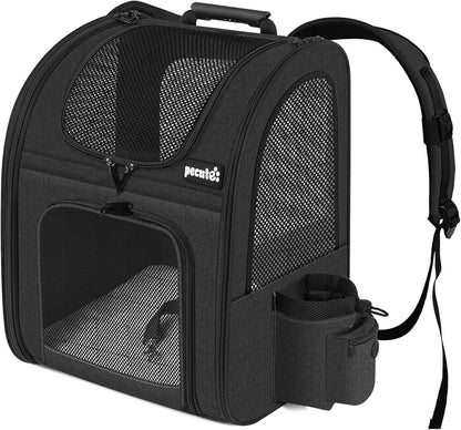 Pecute Cat Backpack with Breathable Mesh, Dog Backpack Carrier with Multi-Pockets for Cats Puppies, Pet Backpack Carrier for Travel Hiking Camping Outdoor （Gray） - PuriLite