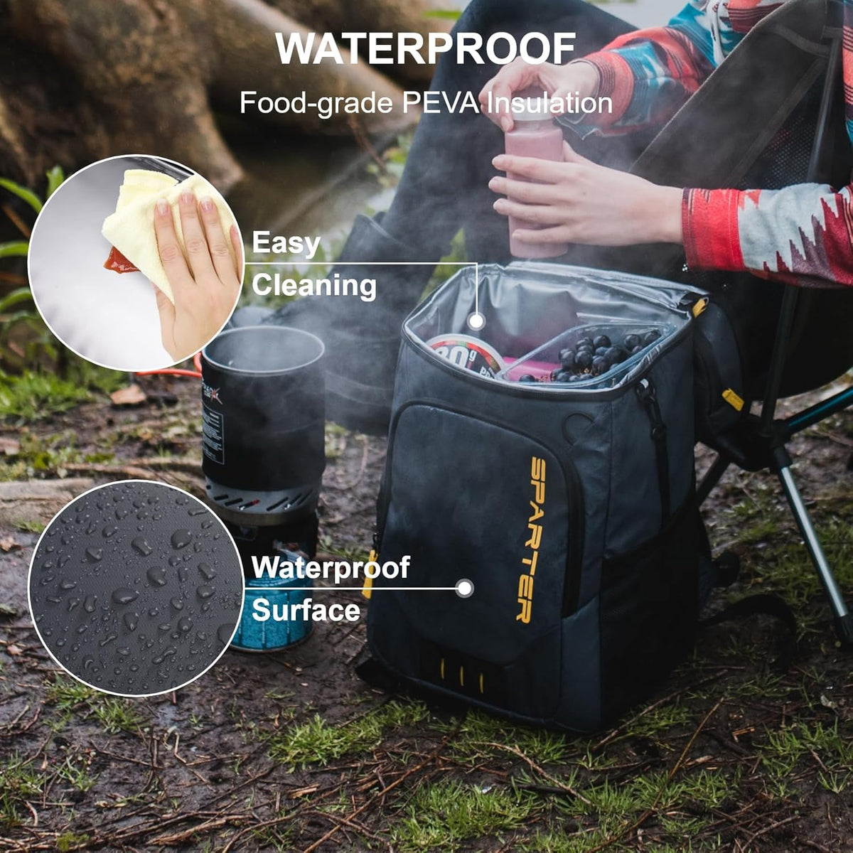 SPARTER Backpack Cooler Insulated Leak Proof 33/49 Cans, 2 Insulated Compartments Thermal Bag, Portable Lightweight Beach Travel Camping Lunch Backpack for Men and Women - PuriLite