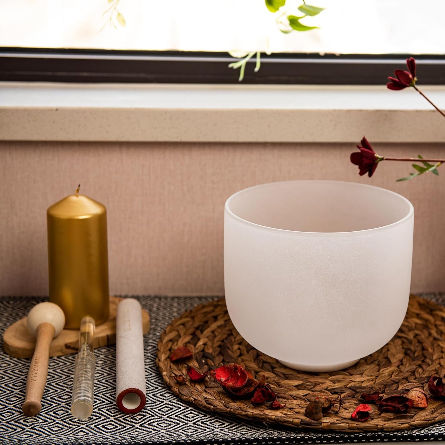 TOPFUND F Note Crystal Singing Bowl Heart Chakra 8 inch with Heavy Duty Carrying Case and Suede Striker - PuriLite