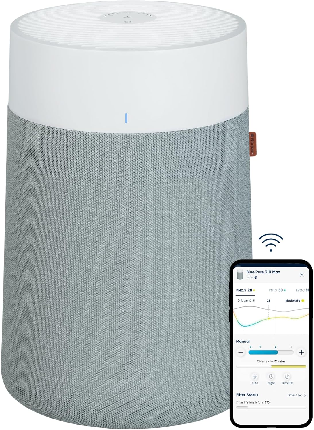BLUEAIR Air Purifiers for Medium Rooms, Bedroom, Kitchen, Cleans 1,858 sqft in one hour, HEPASilent Smart Air Cleaner for Home, Pets, Allergies, Dust, Mold, Smoke - Blue Pure 311i Max - PuriLite