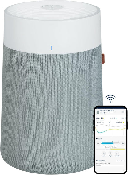 BLUEAIR Air Purifiers for Medium Rooms, Bedroom, Kitchen, Cleans 1,858 sqft in one hour, HEPASilent Smart Air Cleaner for Home, Pets, Allergies, Dust, Mold, Smoke - Blue Pure 311i Max - PuriLite