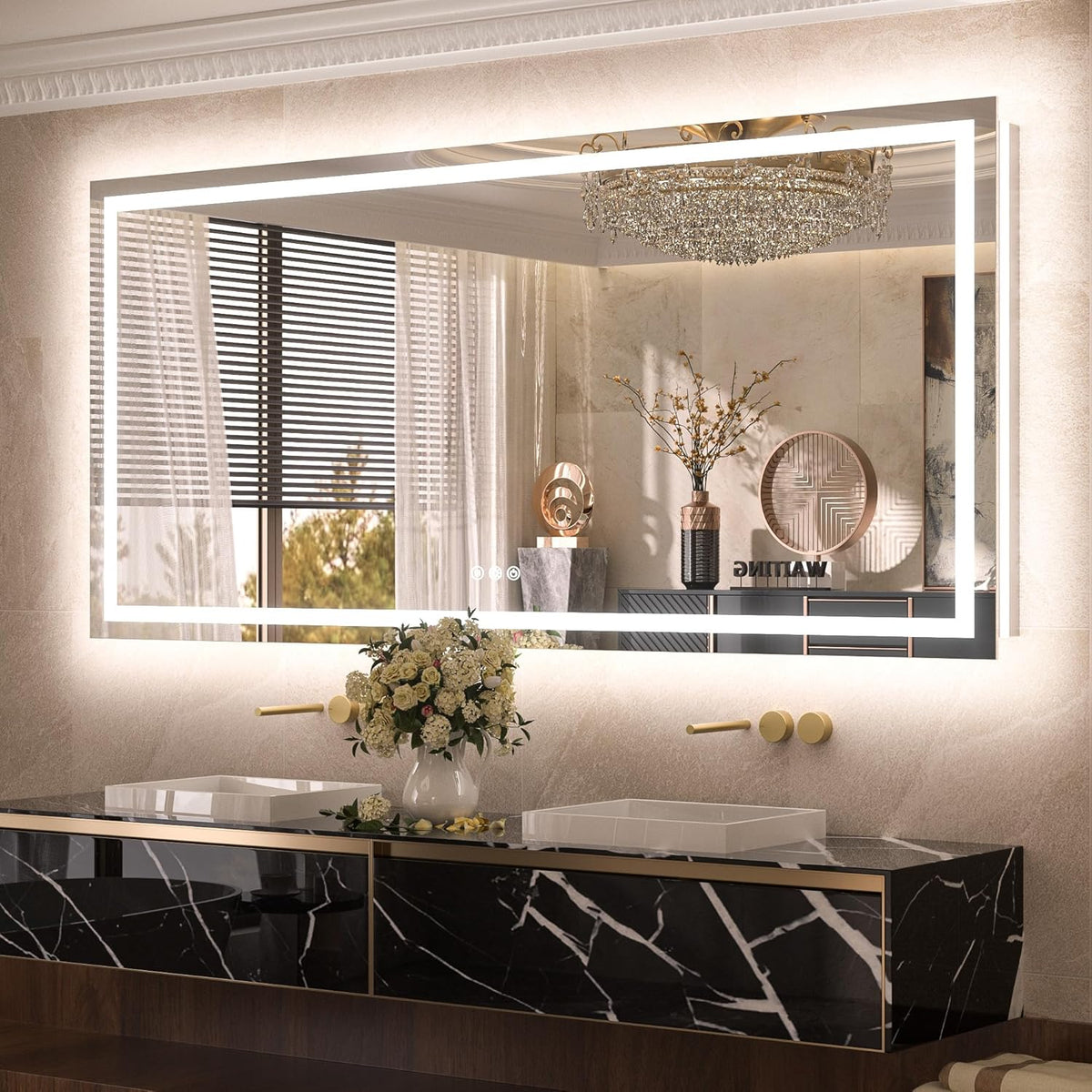 TETOTE 28 Inch Round LED Bathroom Vanity Mirror, Anti-Fog Dimmable Lights IP54 Waterproof Circle Makeup Wall Mounted Mirror - PuriLite