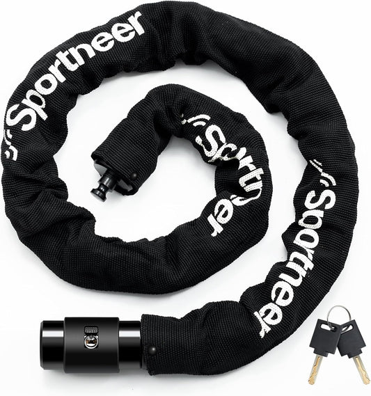 Sportneer Bike Lock Anti-Theft Bicycle Chain Lock Heavy Duty 0.32inch/8mm Thicker Motocycle Lock High Security with 2 Keys for Bike, Scooter, Moto, Door, Gate Fence - PuriLite