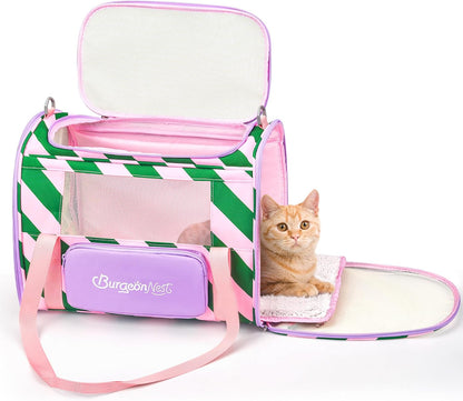 BurgeonNest Cat Carriers for Medium Cats Under 25 lbs, Pet Carrier for Cats with Unique Side Bag,Top Load Small Pet Carrier Soft-Sided Escape Proof with 4 Ventilated Windows - PuriLite