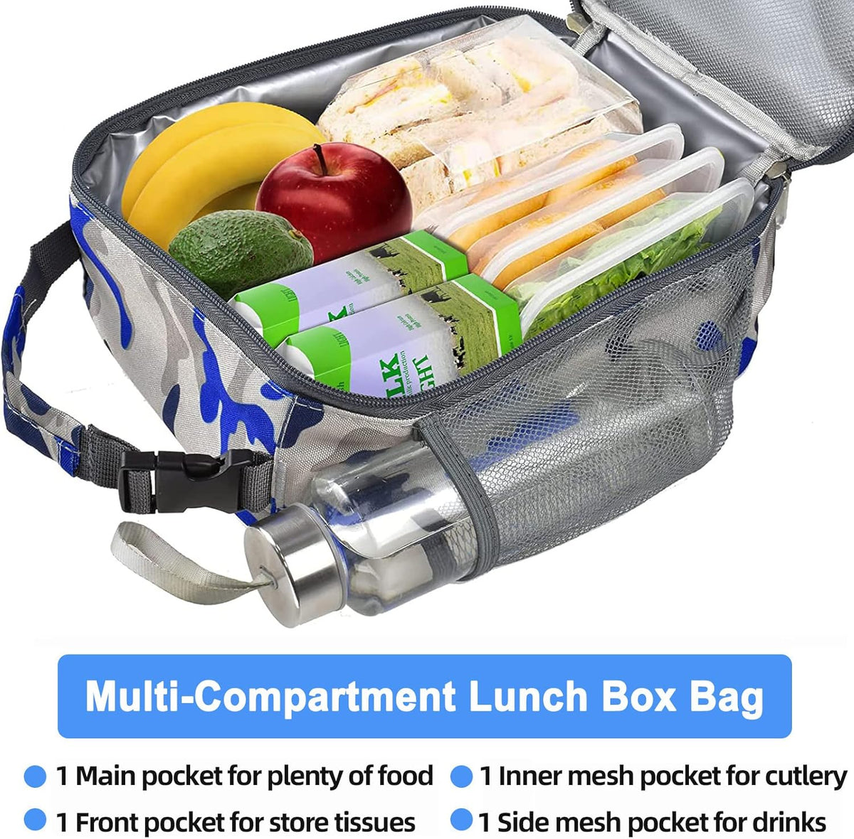 Insulated Lunch Bag, Leakproof Portable Lunch Box for Women Men Boys Girls, Large Capacity Cooler Bag with Handle and Bottle Pocket for Office School Camping Hiking Outdoor Beach Picnic (Black) - PuriLite