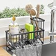 Cisily Sponge Holder for Kitchen Sink, Sink Caddy with High Brush Holder, Organzier Rustproof 304 Stainless Steel Dish Organizer Divider, Soap Dispenser Storage (Black) - PuriLite