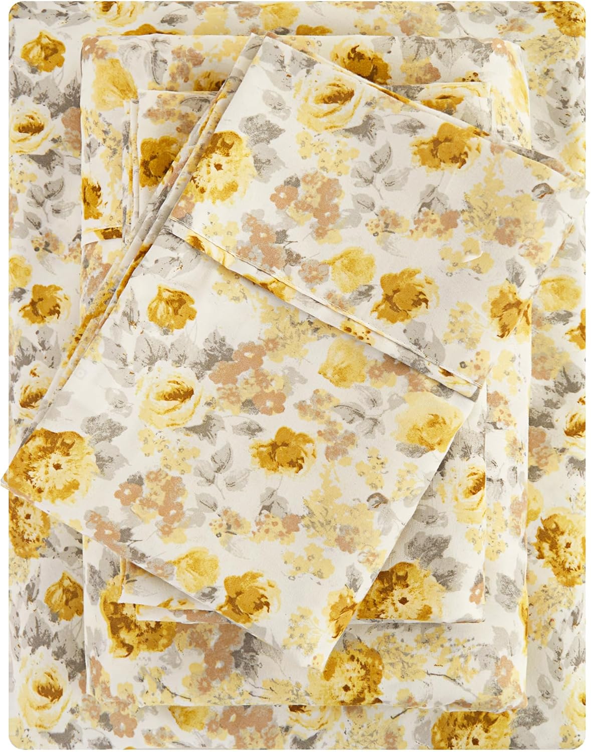Viviland Floral Queen Sheet Set - 4 Piece Vintage Pink & Yellow Flower Patterned Bed Sheets - Soft, Breathable Microfiber Sheets with Deep Pocket, Non-Slip Fitted Sheets & Pillowcases - PuriLite
