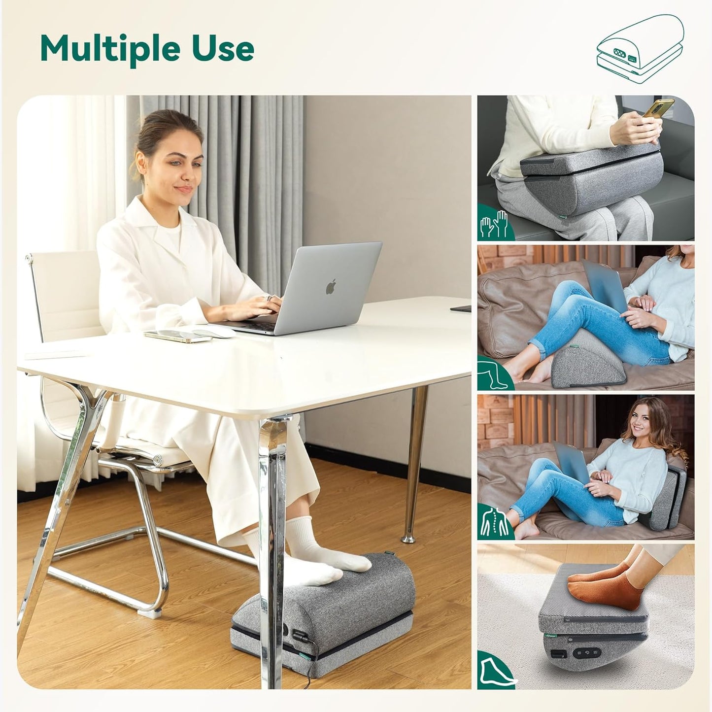 Snailax Foot Rest Under Desk at Work, 2 Heating Levels, 3 Vibrating Massage Modes, Heated Ergonomic Foot Stool with Adjustable Height, Office & Gaming Home Use, Grey - PuriLite