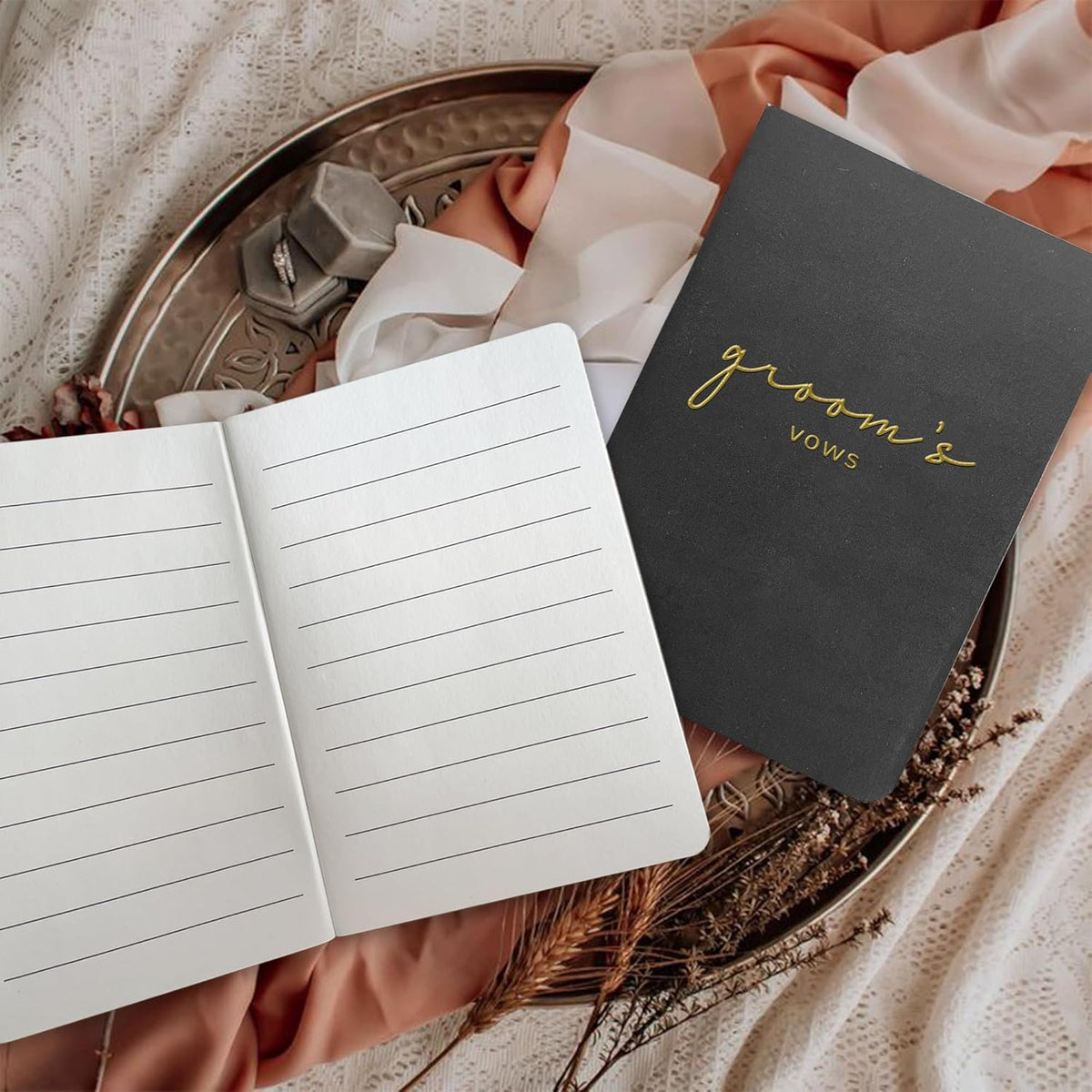 WeddingGiftsWedding Vow Books His and Hers Soft Touch Gold Foil Engraving Vow Books Wedding Essentials Wedding Accessories(TR-HH-Black) - PuriLite