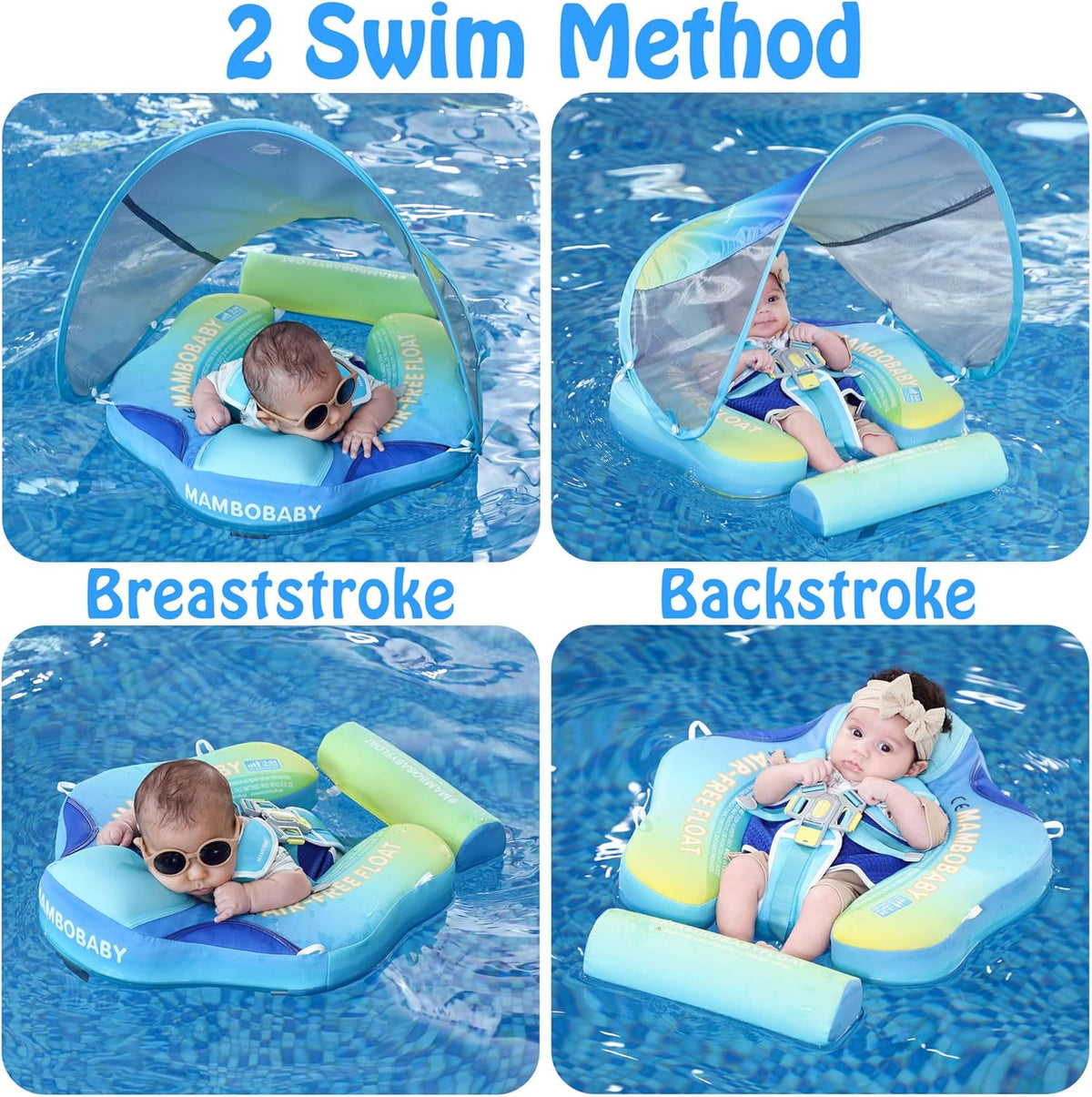 Mambobaby Baby Swim Float with Canopy, Non-Inflatable Solid Baby Float, Upgrade Soft Skin-Friendly Material Infant Swim Float - PuriLite