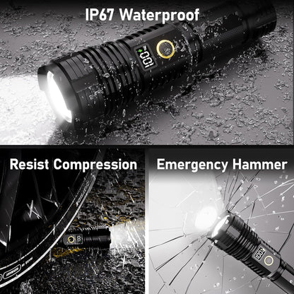 Flashlight rechargeable, 990000 High Lumens LED Flash Light, Super Bright Zoomable Lampe with LCD Digital Display, 5Modes Brightest Flashlights, Powerful Tactical Flashlight for Emergency Camping Gift - PuriLite