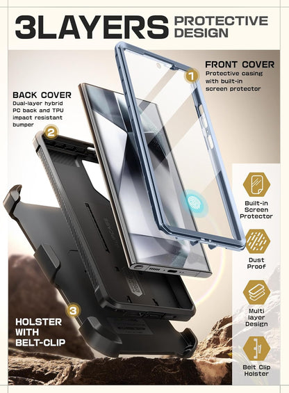 SUPCASE Unicorn Beetle Pro Case for Samsung Galaxy S23 Ultra 5G (2023), [Extra Front Frame] Full-Body Dual Layer Rugged Belt-Clip & Kickstand Case with Built-in Screen Protector (Black) - PuriLite