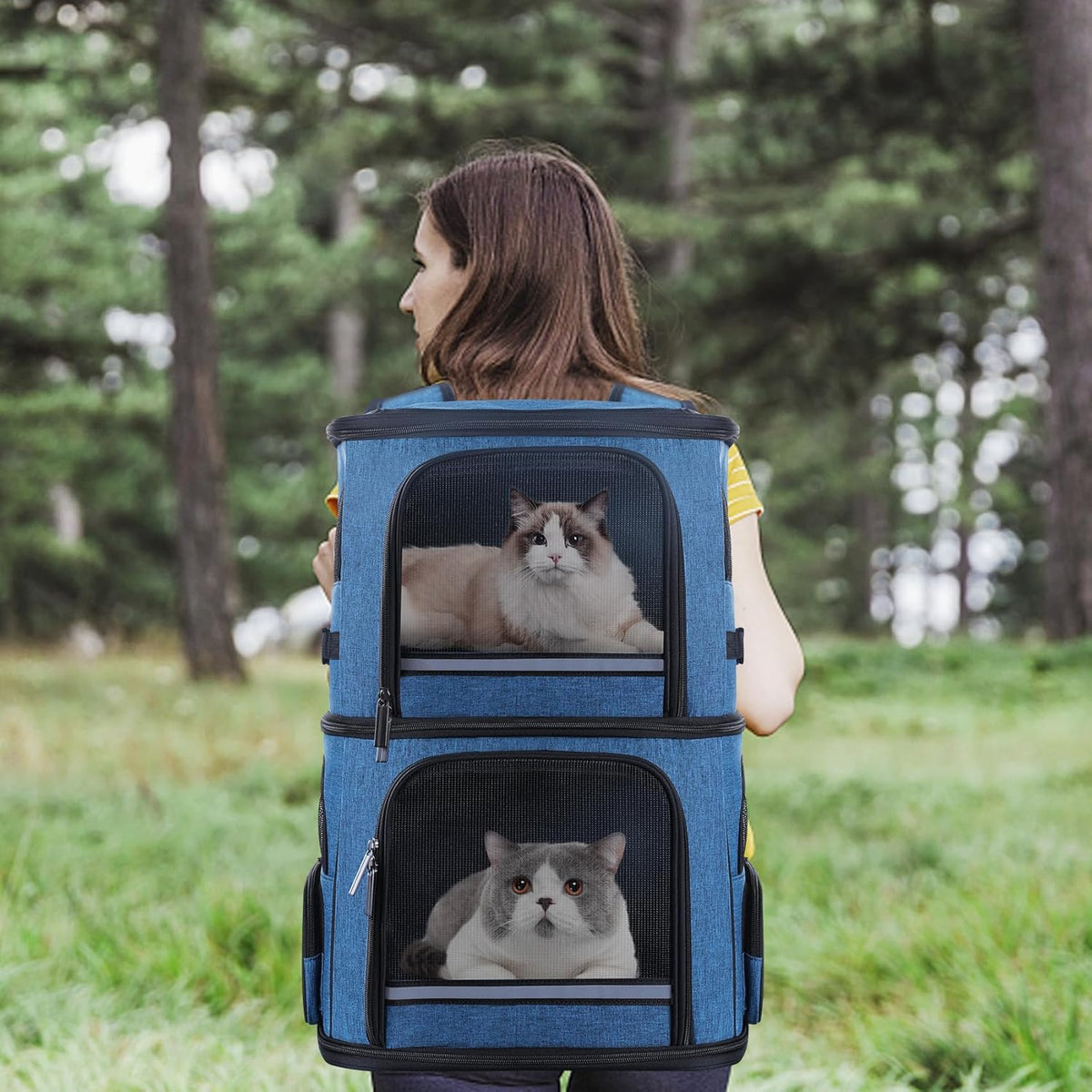 Double Cat Carrier for 2 Cats,Dog Backpack Carrier for Medium Dogs,Double Compartment Pet Carrier Backpack for Dual Pets,for Outdoor Traveling/Stroll and Picnic - PuriLite