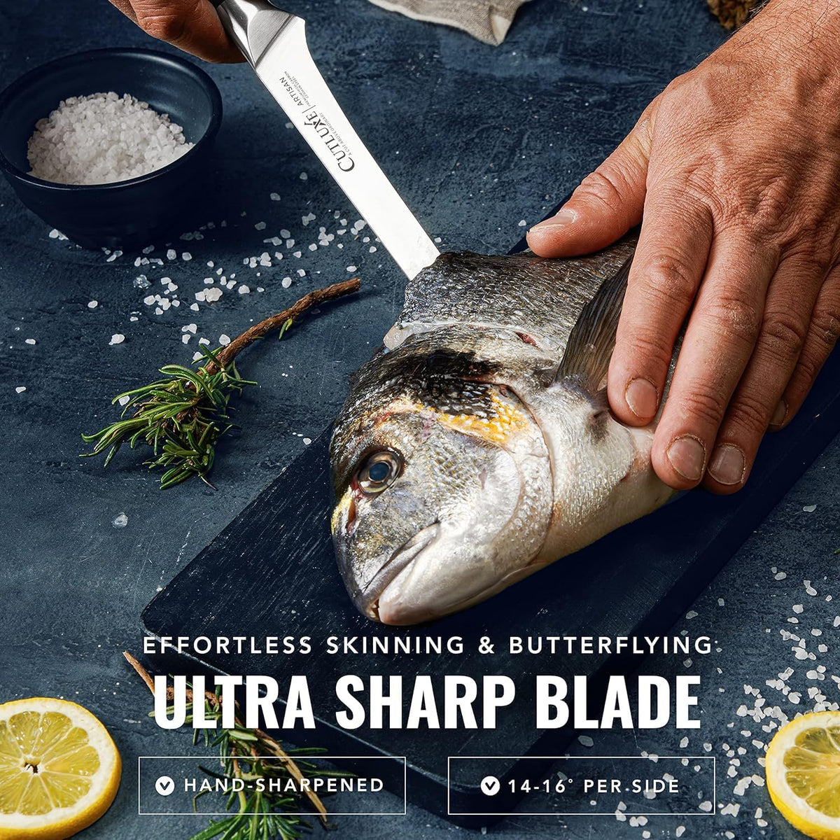 Cutluxe Curved Boning Knife – 6" Boning Knife for Meat Cutting, Fillet Knife – High Carbon German Steel, Full Tang & Ergonomic Handle Design – Artisan Series - PuriLite