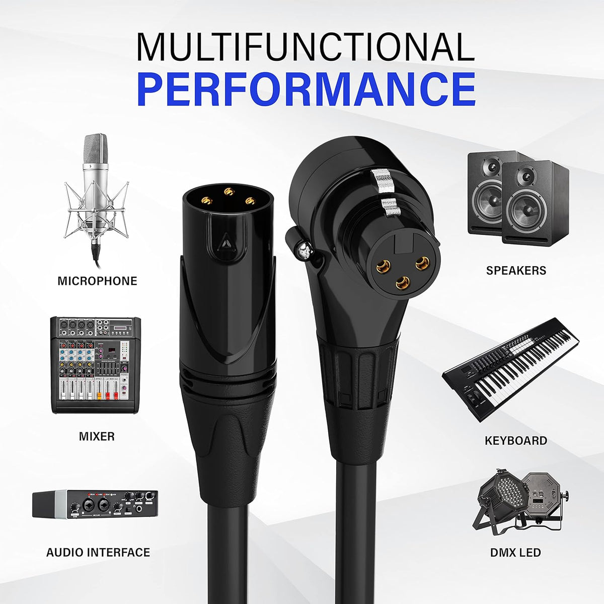 LyxPro 6 Feet XLR Microphone Cable Balanced Male to Female 3 Pin Mic Cord for Powered Speakers Audio Interface Professional Pro Audio Performance and Recording Devices - Blue - PuriLite