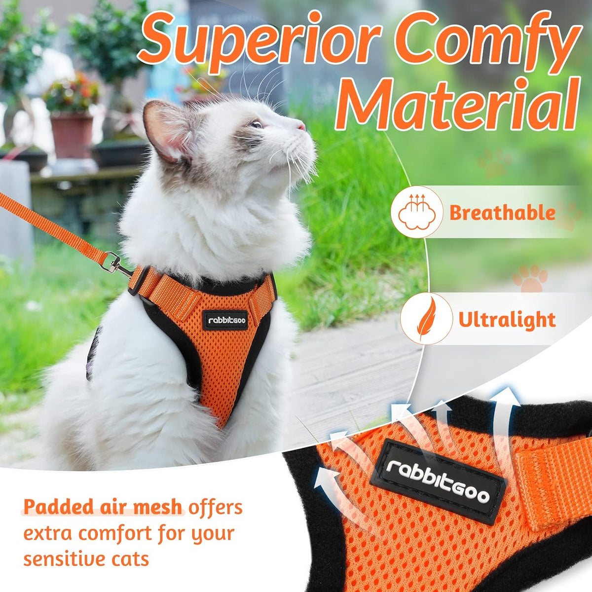 rabbitgoo Cat Harness and Leash for Walking, Escape Proof Soft Adjustable Vest Harnesses for Small Medium Cats, Easy Control Breathable Reflective Strips Jacket, XS, Black - PuriLite