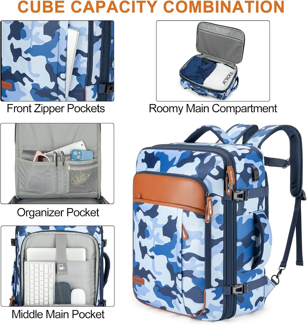 Lumesner Carry on Backpack, Extra Large 40L Flight Approved Travel Backpack for Men & Women - PuriLite