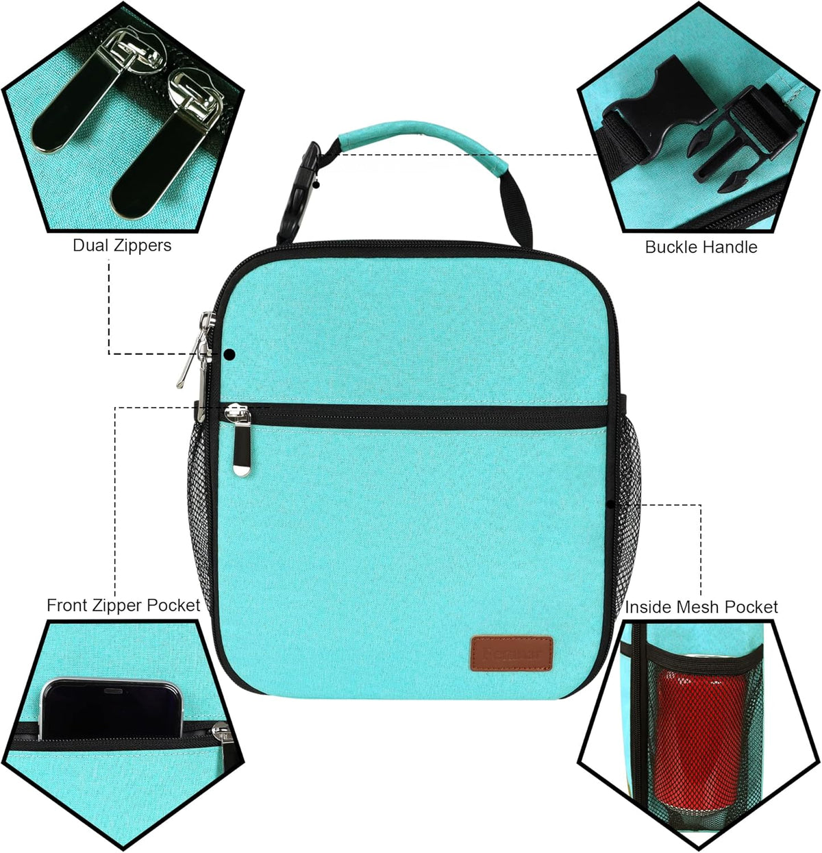 Lunch Box for Men Women Adults Small Lunch Bag for Office Work Picnic - Reusable Portable Lunchbox, Black - PuriLite