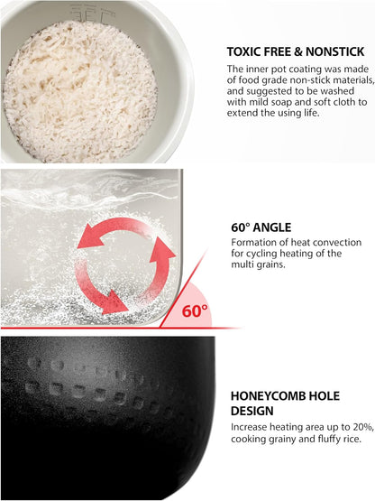 6-Cup Japanese Style Rice Cooker | Fuzzy Logic Electric Rice Cooker with 7 Cooking Functions, Digital Display, 2 Delay Timers & Auto Keep Warm