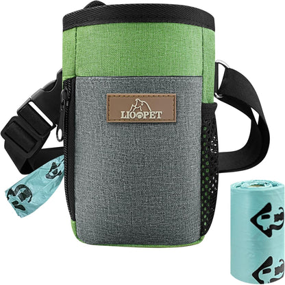 LIOOPET Dog Treat Pouch - Fashionable Green&Grey Design - Large Capacity Dog Treat Bag for Dog Walks, Outdoor Activities, Travel and Training - Includes 1 Poop Bags - PuriLite