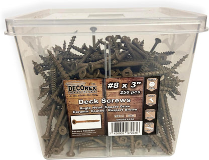 #8 x 3" Deck Screws | Square Drive | Bugle Head | Brown Ruspert | 100pcs Box - PuriLite