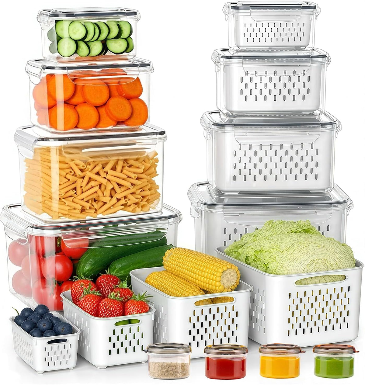 Pure Future 50-Piece Large Airtight Food Storage Containers with Lids, BPA-Free Stackable & Microwave Safe Kitchen Set for Meal Prep, Freezer Use - 25 Containers & Lids, Leakproof Design - PuriLite