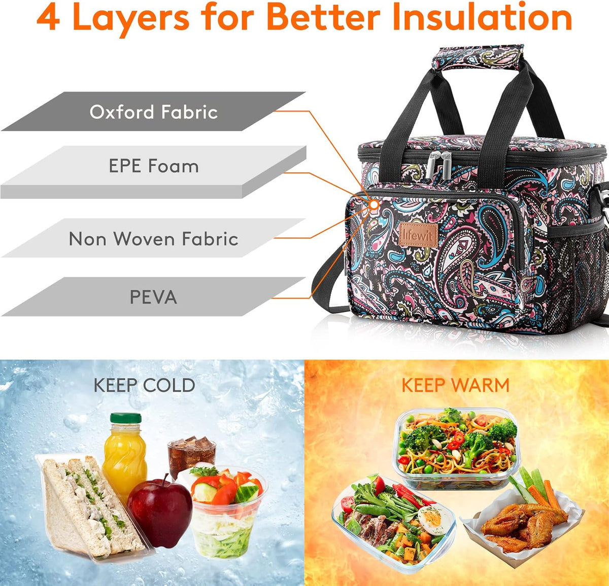 Lifewit Large Lunch Bag for Adults, 24-Can 15L Insulated Lunch Box Leakproof Soft Cooler Cooling Tote for Men Women, Waterproof Reusable Cooler Bags for Work Office Outdoor Picnic Camping, Black - PuriLite
