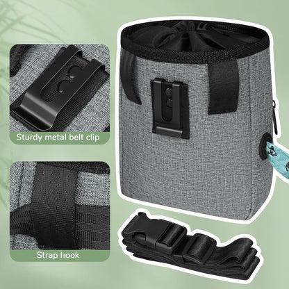 LIOOPET Dog Treat Pouch - Fashionable Green&Grey Design - Large Capacity Dog Treat Bag for Dog Walks, Outdoor Activities, Travel and Training - Includes 1 Poop Bags - PuriLite