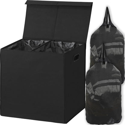 SimpleHouseware Double Laundry Hamper with Lid and Removable Laundry Bags, Beige - PuriLite