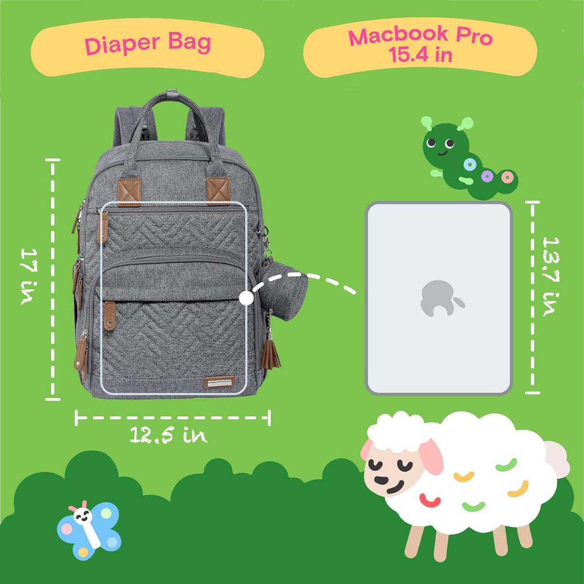 Diaper Bag Backpack, iniuniu Large Baby Bags with Diaper Pouch, Washable Changing Pad, Pacifier Case and Stroller Straps - PuriLite