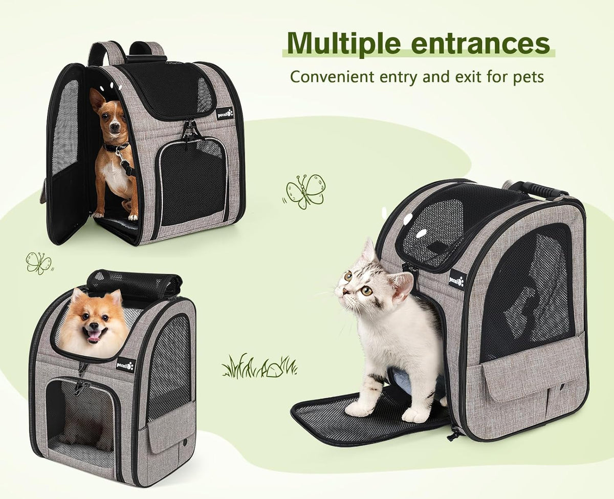 Pecute Pet Carrier Backpack, Dog Carrier Backpack Expandable with Breathable Mesh for Pets ＜6kg, Pet Backpack Carrier for Hiking Travel Camping Outdoor - PuriLite