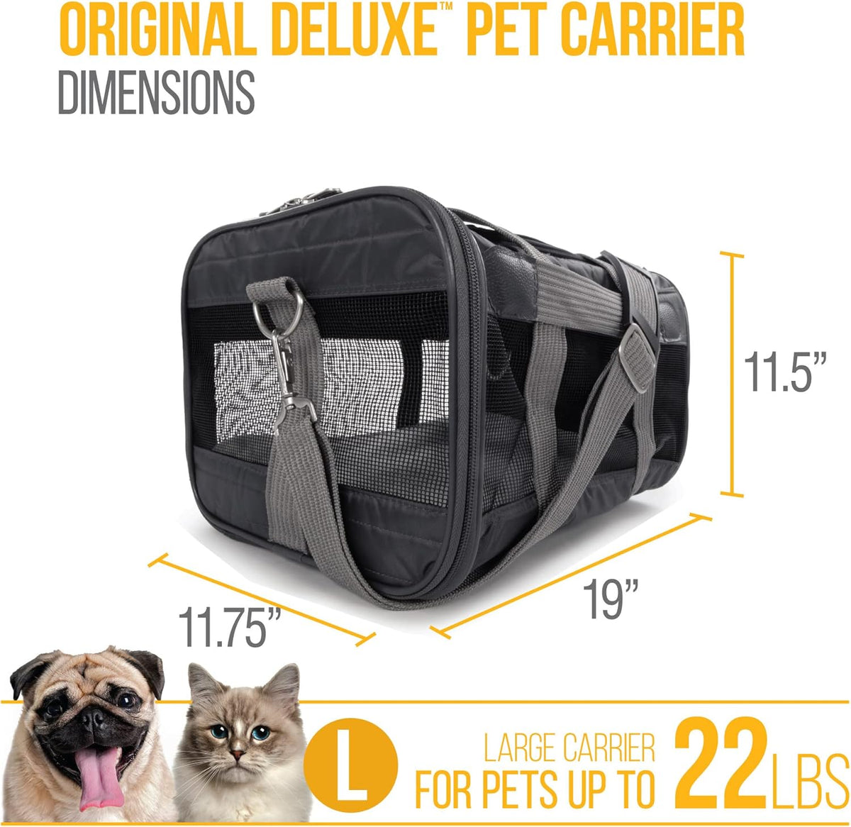Sherpa Original Deluxe Travel Bag Pet Carrier, Airline Approved & Guaranteed-On-Board - Mesh Panels & Spring Frame, Locking Safety Zippers, Machine Washable Liner - Charcoal Gray, Medium - PuriLite
