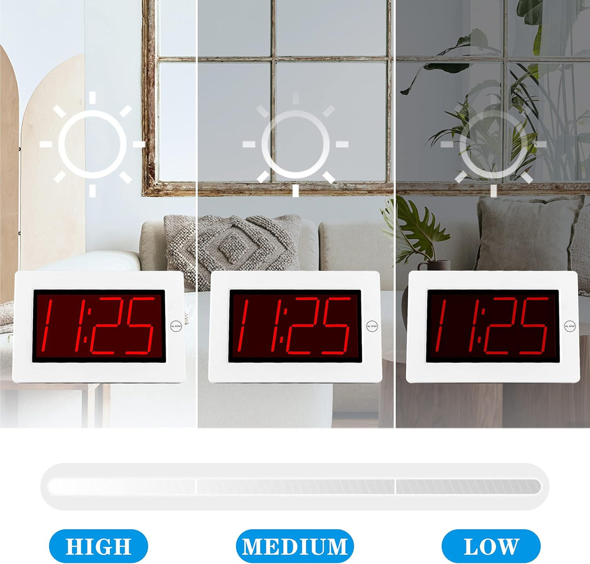 Wall Clock, Digital Clock, 8" Extra Large Display, 3" Big LED Number, Battery Operated, Adjustable Brightness, Clock for Bedroom, for Desk, Wall Mounted - PuriLite
