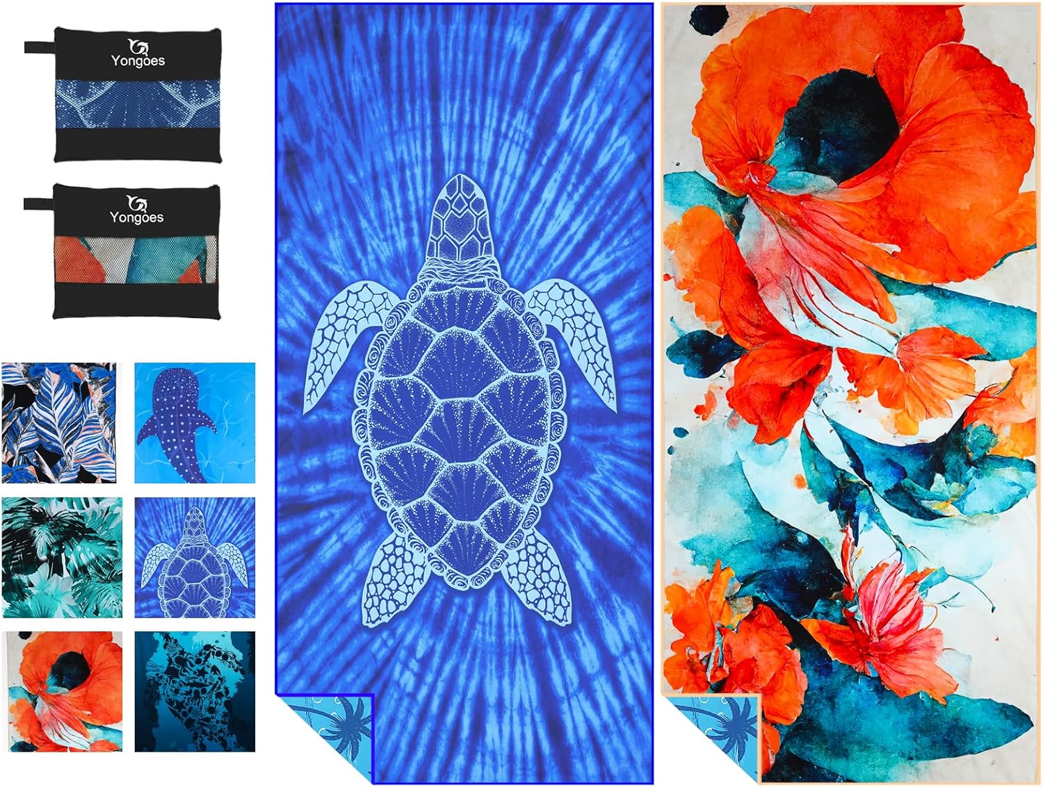4 Pack Microfiber Lightweight Thin Beach Towel Sand Free Quick Dry Super Absorbent Compact Oversized Large Towels for Swimming Pool Yoga Gym Travel Vacation Beach Accessories Essentials for Adults - PuriLite