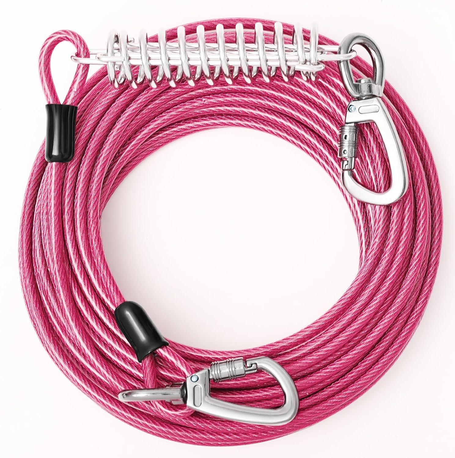 VST Dog Tie Out Cable 50FT-600LBS Break Strength,Heavy Duty Dog Leads for Yard with Shock Absorbing Spring & Lockable Hook,Outside Long Leash Cable,Chew Proof Dog Line for Small Medium Large Dogs - PuriLite
