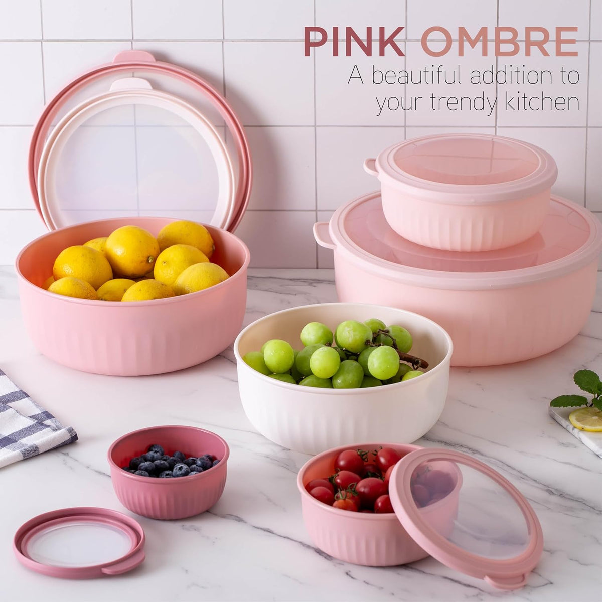 COOK WITH COLOR Prep Bowls with Lids- 8 Piece Nesting Plastic Small Mixing Bowl Set with Lids (Teal Ombre) - PuriLite