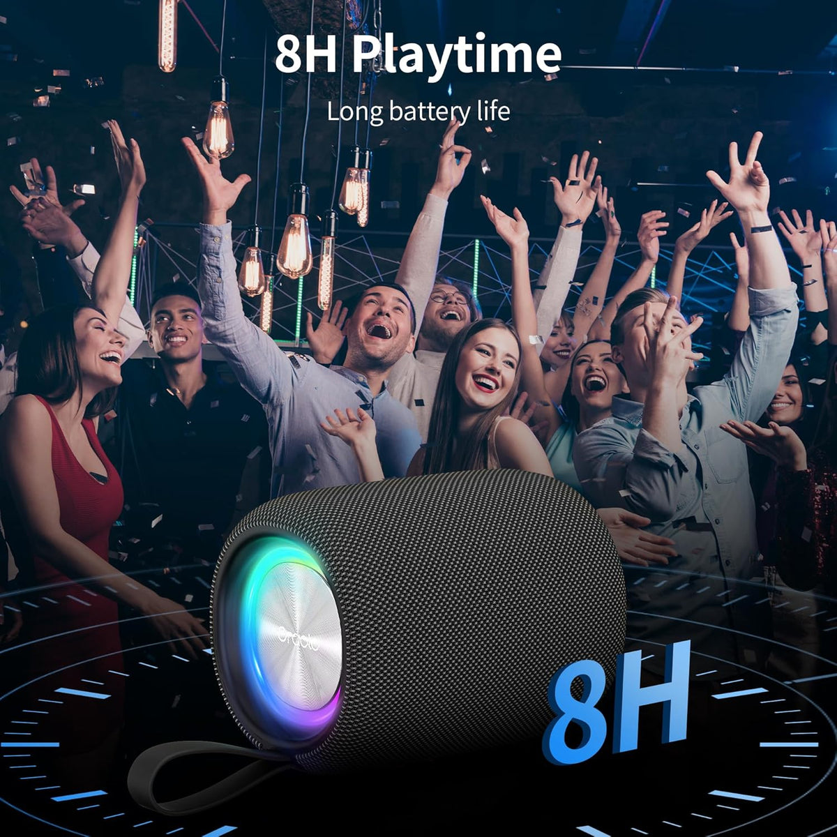 Oraolo Bluetooth Speaker, Portable Bluetooth Speakers with Immersive Audio, LED Lights, 8H Playtime, Bluetooth 5.4, Support TWS TF USB, IPX6 Waterproof Wireless Speakers for Outdoor Camping Home - PuriLite