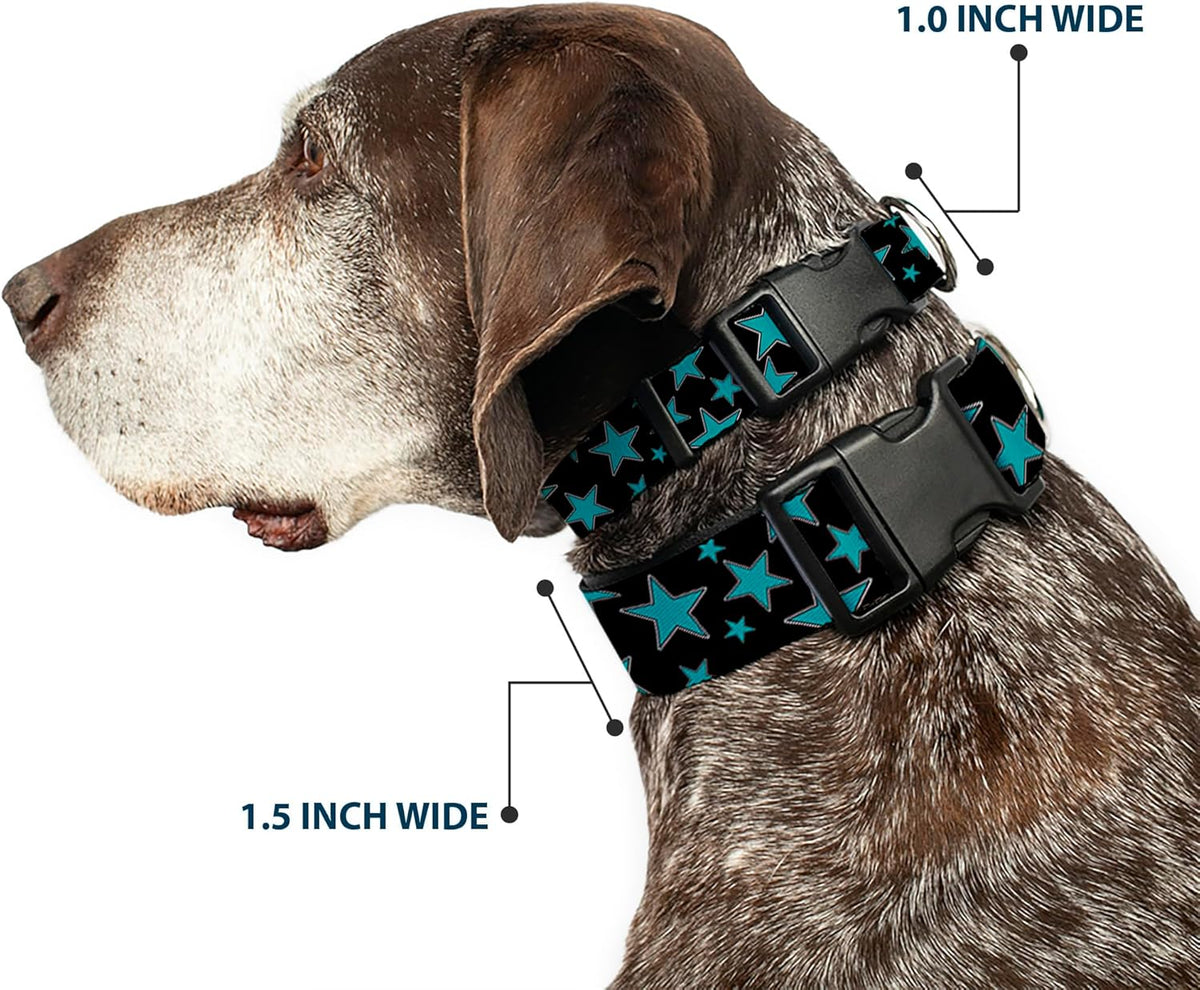 Buckle-Down PC-W21909-M Dog Collar Plastic Clip Buckle, 1"x11"-17", Star Black/White - PuriLite