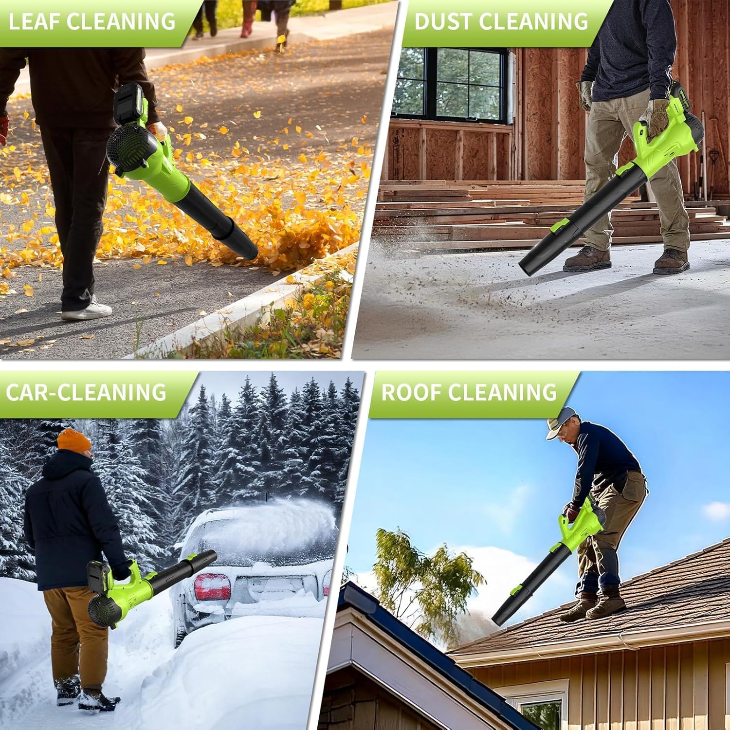 GREENER 21V Leaf Blower Cordless - 460CFM/145MPH Turbo Mode Electric Leaf Blower with 2 X 4.0Ah Battery and Fast Charger Included, Blowing Leaves and Dust, Patio Cleaning - PuriLite