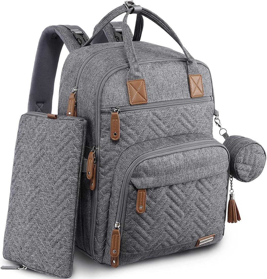 Diaper Bag Backpack, iniuniu Large Baby Bags with Diaper Pouch, Washable Changing Pad, Pacifier Case and Stroller Straps - PuriLite
